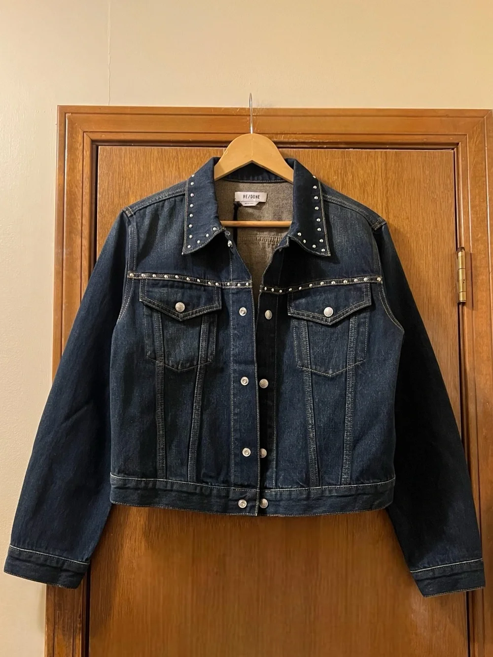 Re/Done Trucker Studded Fitted‎ Denim Jacket Sz M